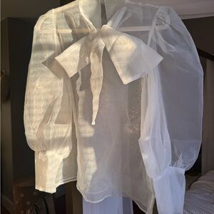 Elegant Sheer White Blouse with Bow Worn Once, Custom Made